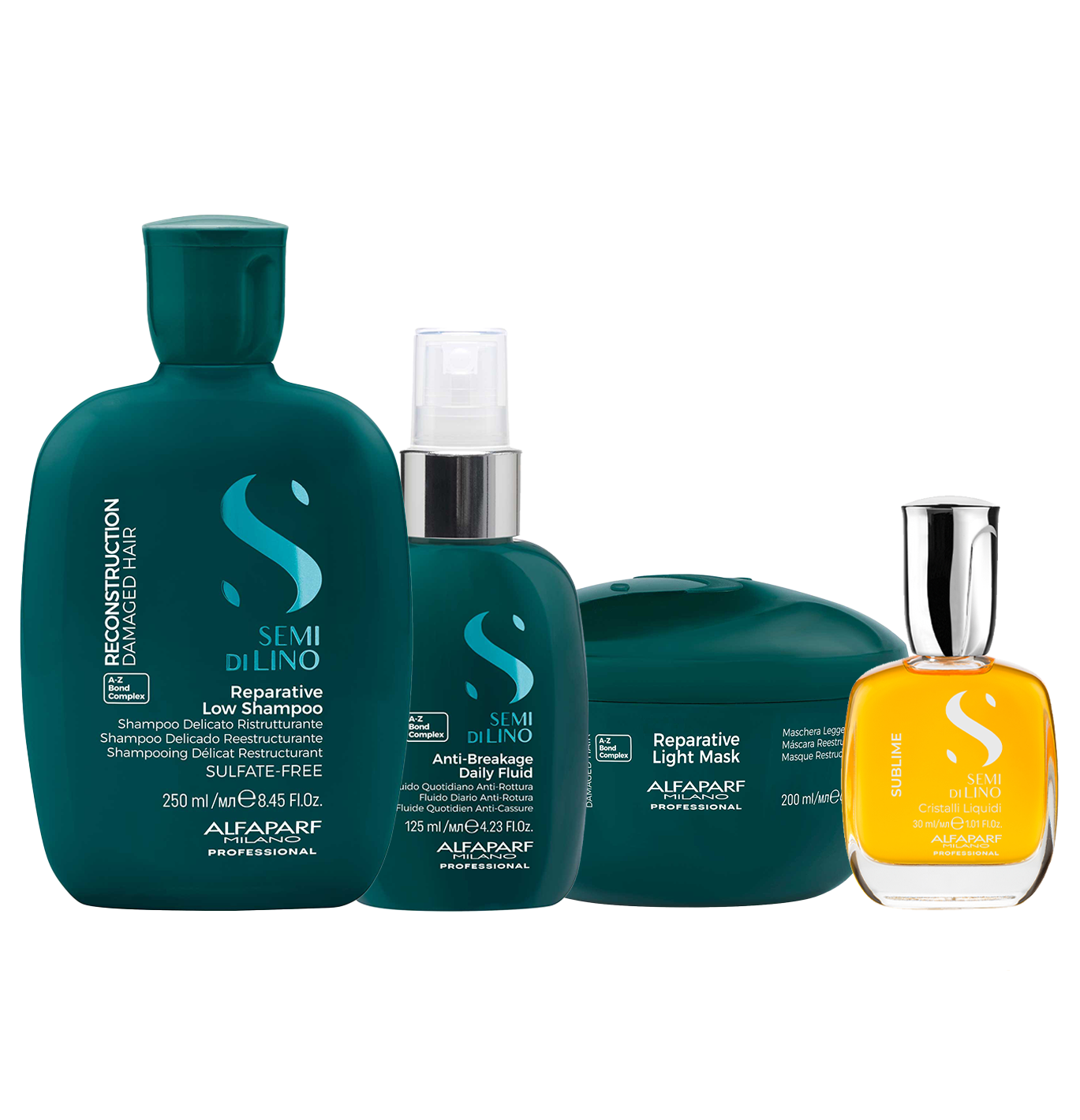 Set Semi di Lino / Shampoo Maschera e Fluido anti-rottura per capelli fini danneggiati + Cristalli Liquidi