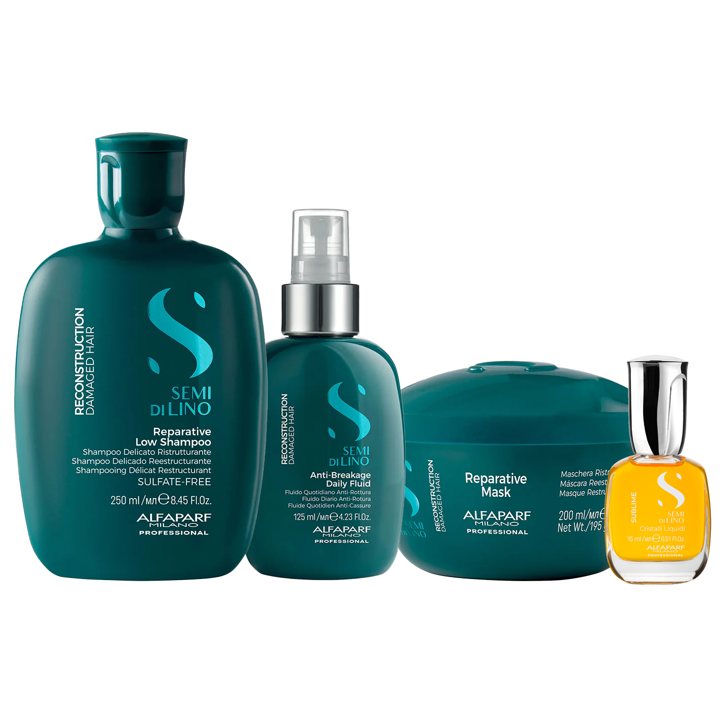 Set Semi di Lino / Shampoo Maschera e Crema per capelli danneggiati da medi a spessi + Cristalli Liquidi