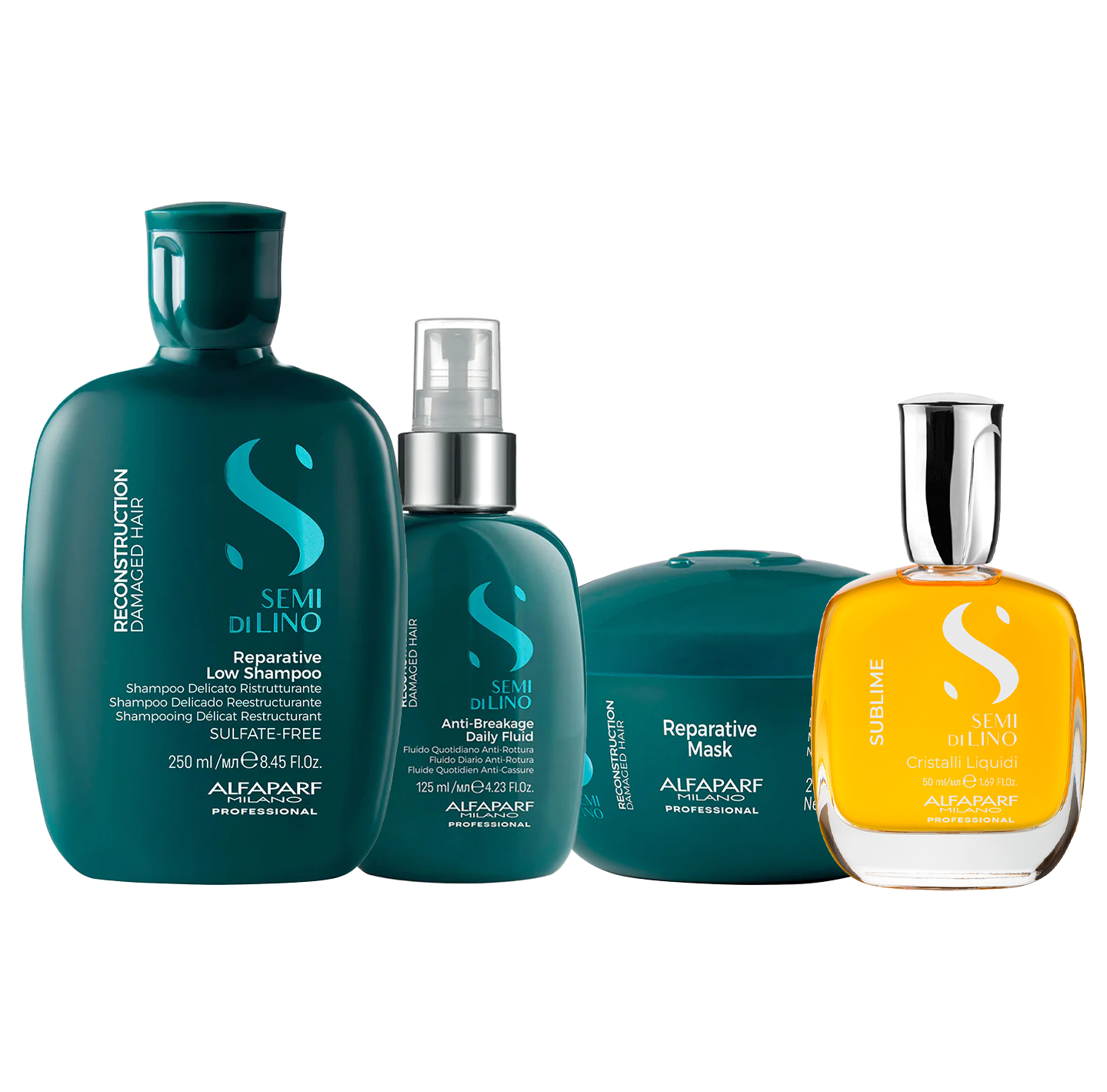 Set Semi di Lino / Shampoo Maschera e Crema per capelli danneggiati da medi a spessi + Cristalli Liquidi
