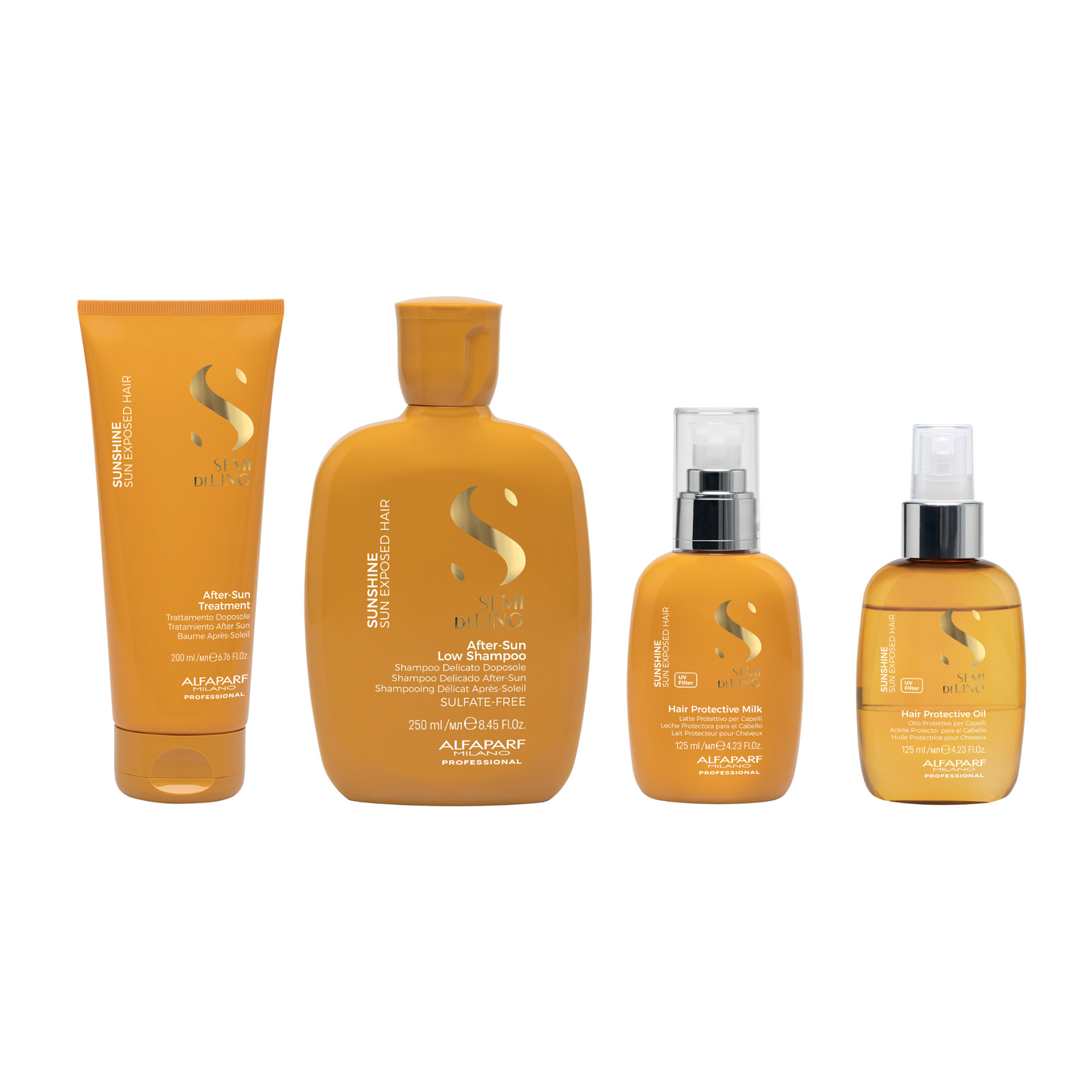 Set Semi di Lino / Sunshine After-Sun Low Shampoo + Conditioner + Milk Leave-in + Protective Oil