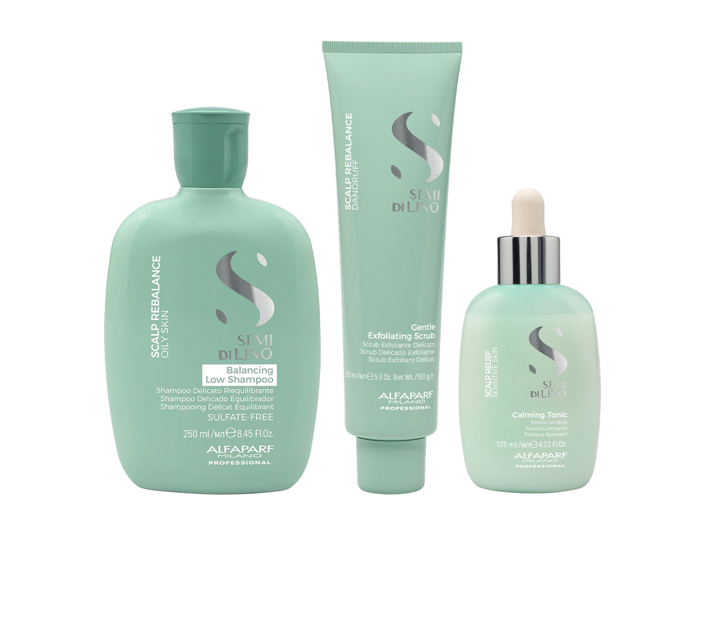 Set Semi di Lino / Balancing Low Shampoo + Exfoliant scrub + Calming Tonic