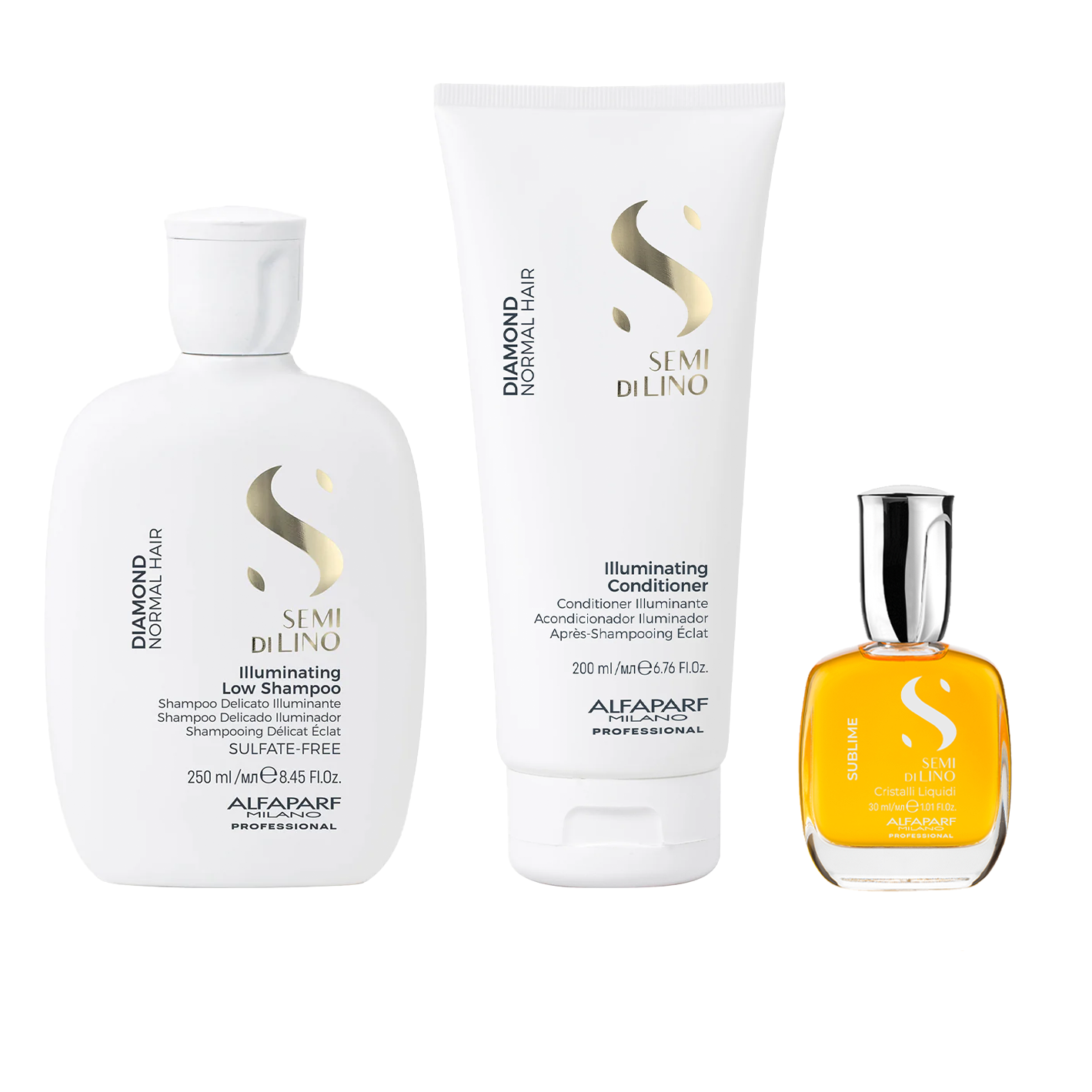 Set Semi di Lino / Illuminating Low Shampoo, Illuminating  Conditioner e Cristalli Semi di Lino