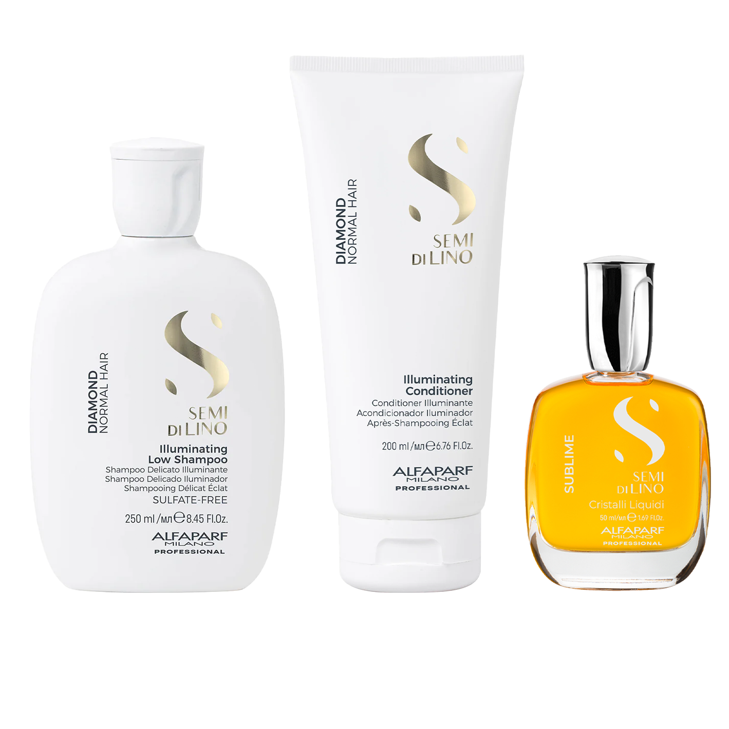 Set Semi di Lino / Illuminating Low Shampoo, Illuminating  Conditioner e Cristalli Semi di Lino