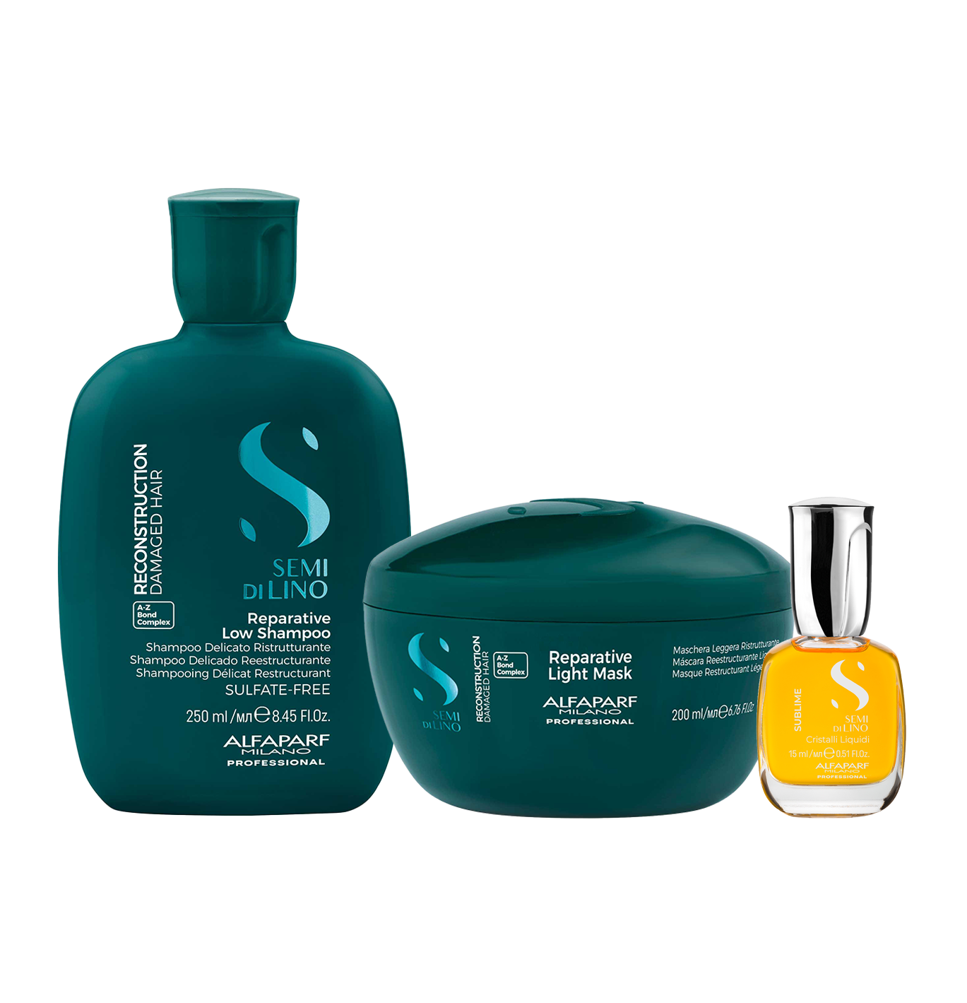 Set Semi di Lino / Shampoo e Maschera Reparative per capelli fini danneggiati + Cristalli Liquidi