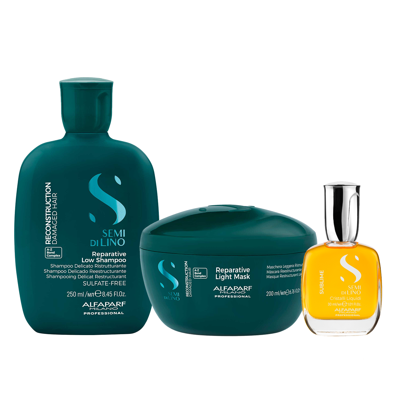 Set Semi di Lino / Shampoo e Maschera Reparative per capelli fini danneggiati + Cristalli Liquidi