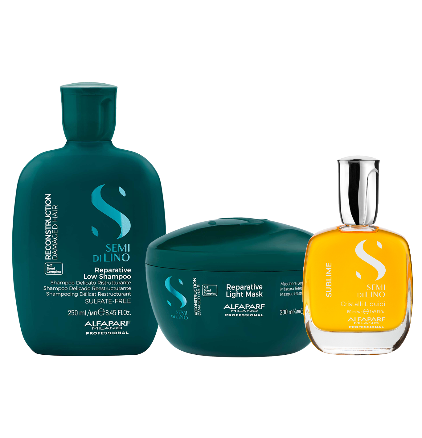 Set Semi di Lino / Shampoo e Maschera Reparative per capelli fini danneggiati + Cristalli Liquidi