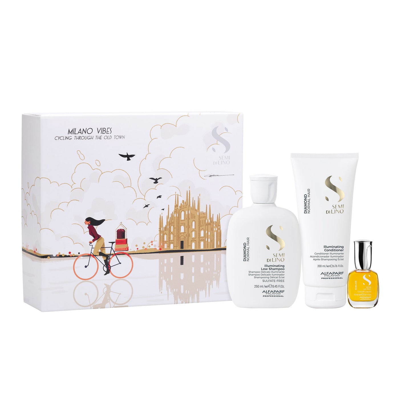 Semi di Lino Holiday Set Diamond / Per capelli normali - Illuminating Low Shampoo + Illuminating Conditioner + Cristalli Liquidi