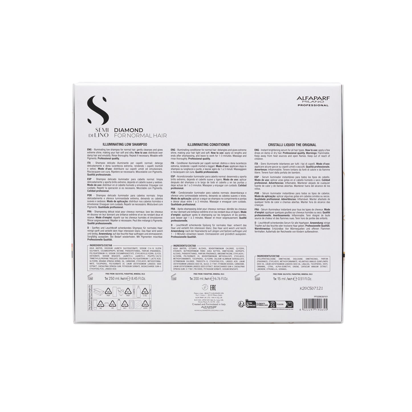 Semi di Lino Holiday Set Diamond / Per capelli normali - Illuminating Low Shampoo + Illuminating Conditioner + Cristalli Liquidi