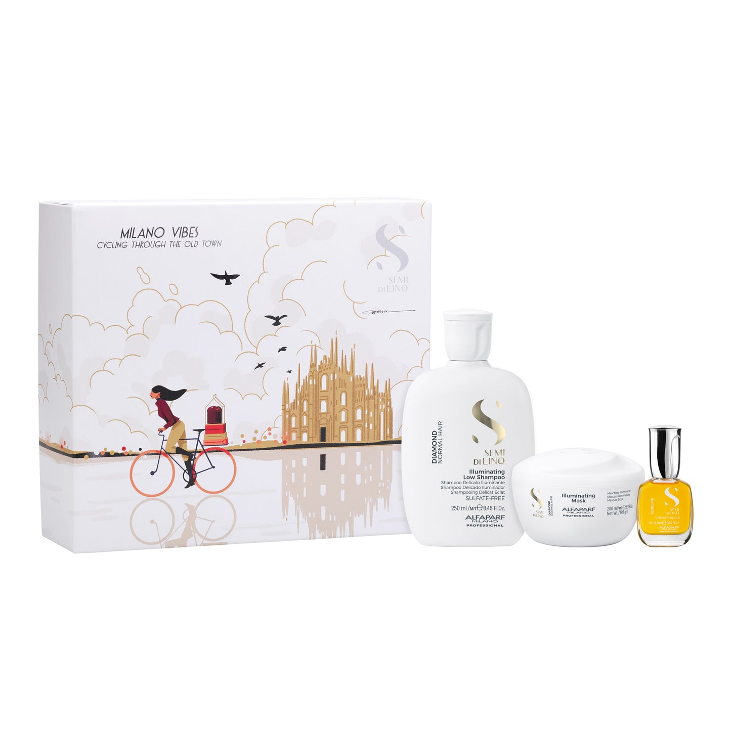 Semi di Lino Holiday Set Diamond / Per capelli normali - Illuminating Low Shampoo + Illuminating Conditioner + Cristalli Liquidi
