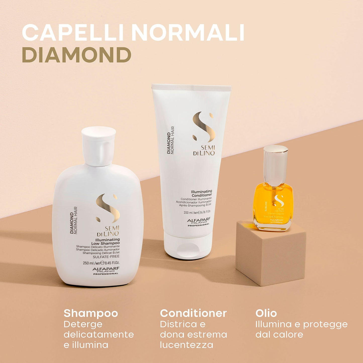 Semi di Lino Holiday Set Diamond / Per capelli normali - Illuminating Low Shampoo + Illuminating Conditioner + Cristalli Liquidi
