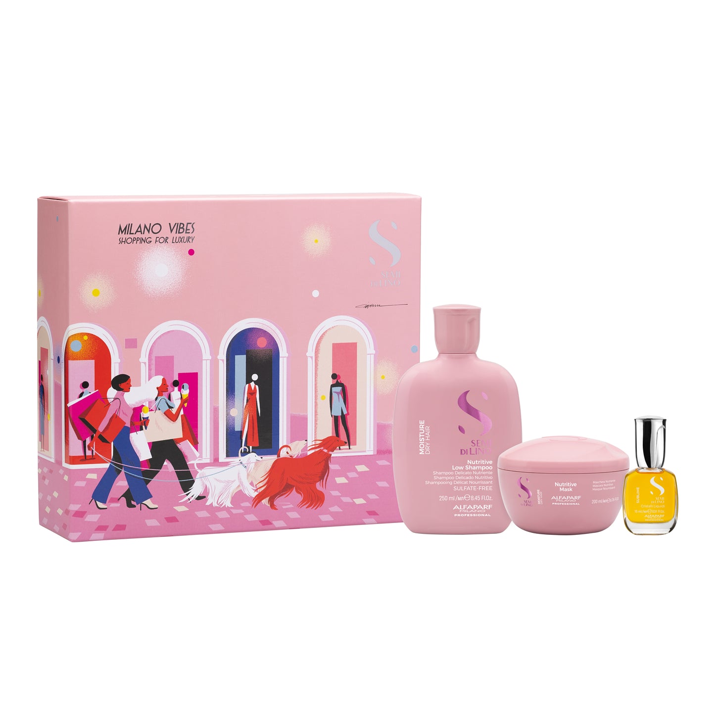 Semi di Lino Holiday Set Moisture / Per capelli secchi - Nutritive Low Shampoo + Nutritive Mask + Cristalli Liquidi