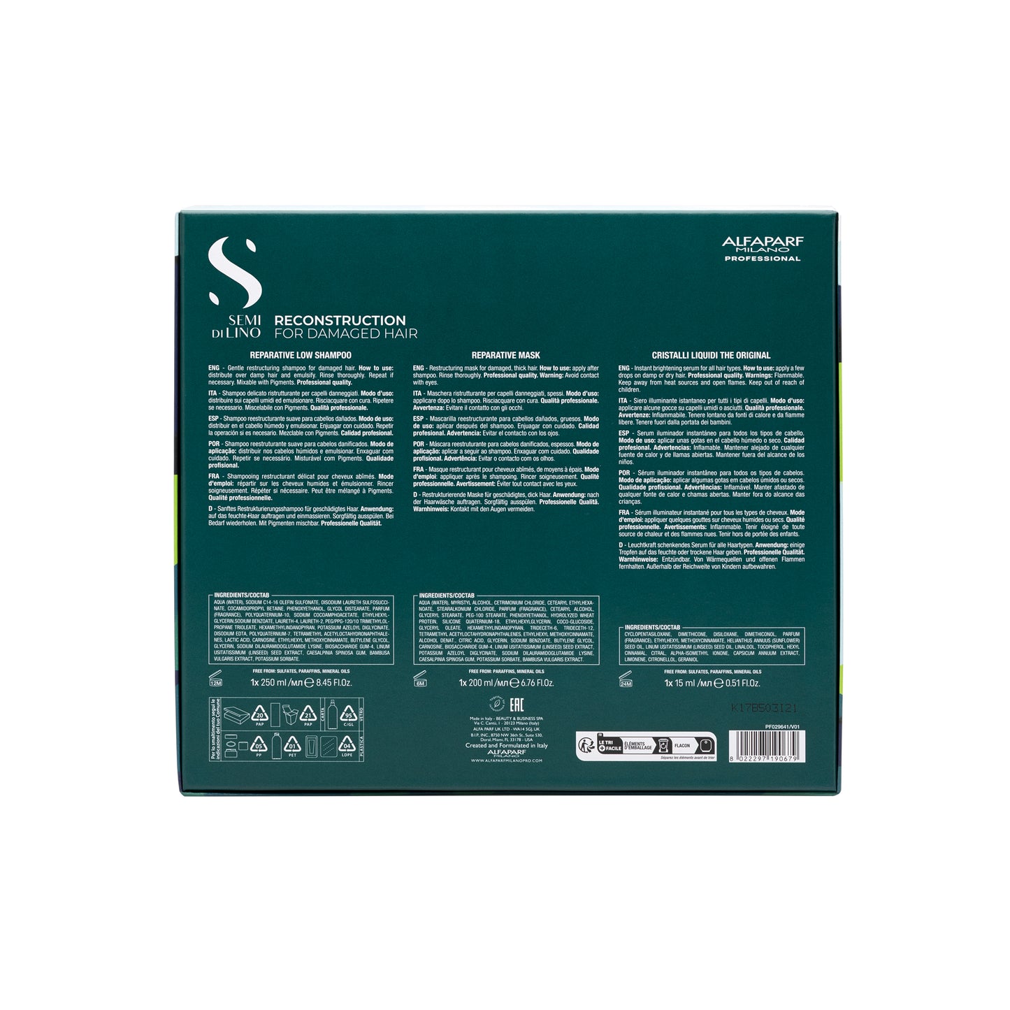 Semi di Lino Holiday Set Reconstruction / Per capelli danneggiati - Reparative Low Shampoo + Reparative Mask + Cristalli Liquidi