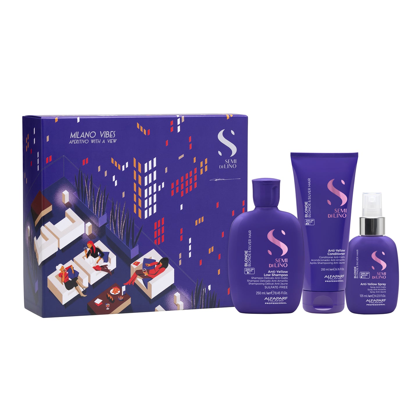 Semi di Lino Holiday Set Blonde / Per capelli biondi e silver - Anti-Yellow Low Shampoo + Anti-Yellow Conditioner + Anti-Yellow Spray