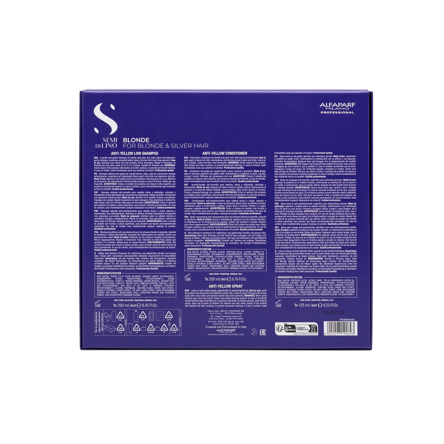 Semi di Lino Holiday Set Blonde / Per capelli biondi e silver - Anti-Yellow Low Shampoo + Anti-Yellow Conditioner + Anti-Yellow Spray