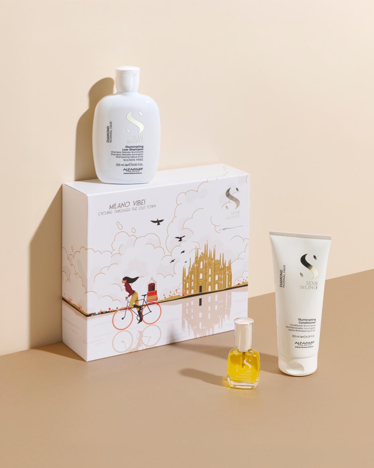 Semi di Lino Holiday Set Diamond / Per capelli normali - Illuminating Low Shampoo + Illuminating Conditioner + Cristalli Liquidi