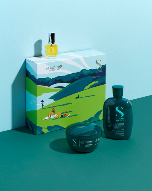 Semi di Lino Holiday Set Reconstruction / Per capelli danneggiati - Reparative Low Shampoo + Reparative Mask + Cristalli Liquidi