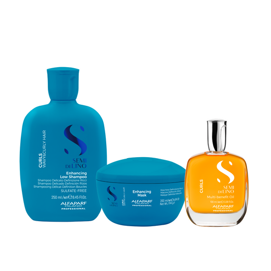 Set Semi di Lino Curl / Enhancing Low Shampoo, Mask e Multi-Benefit Oil