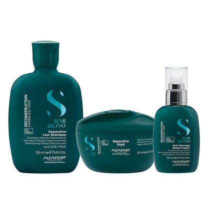 Set Semi di Lino / Shampoo Maschera e Crema per capelli danneggiati da medi a spessi - Reparative