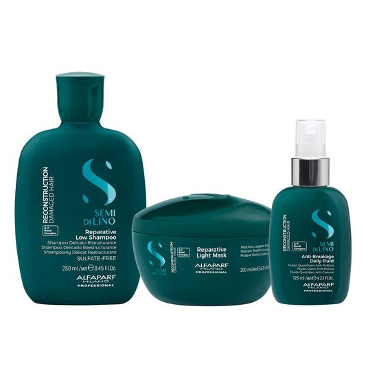 Set Semi di Lino / Shampoo Maschera e Fluido anti-rottura per capelli fini danneggiati - Reparative