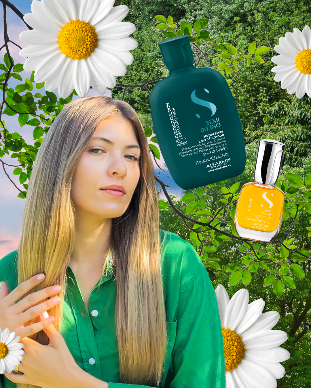 Semi di Lino Holiday Set Reconstruction / Per capelli danneggiati - Reparative Low Shampoo + Reparative Mask + Cristalli Liquidi