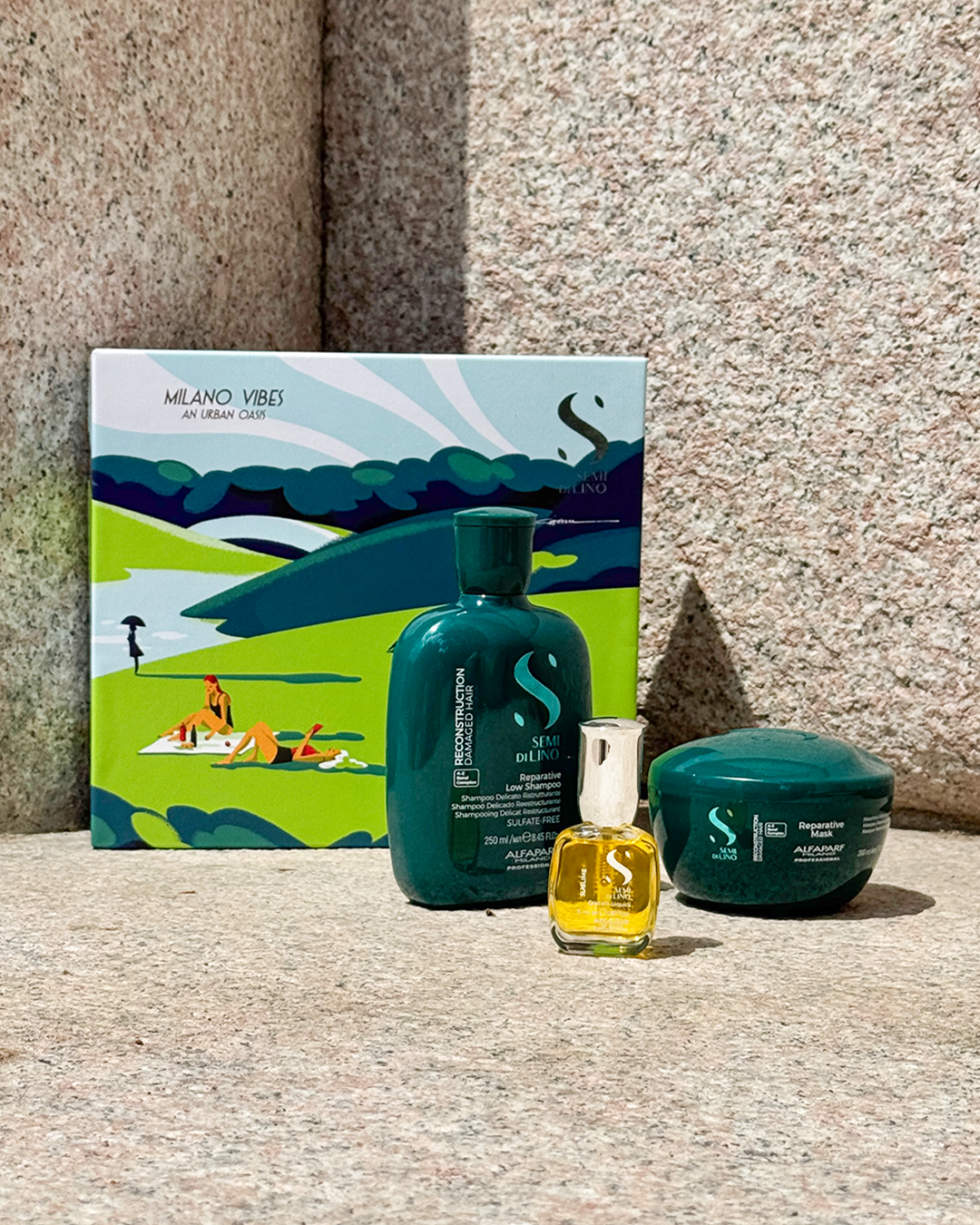 Semi di Lino Holiday Set Reconstruction / Per capelli danneggiati - Reparative Low Shampoo + Reparative Mask + Cristalli Liquidi